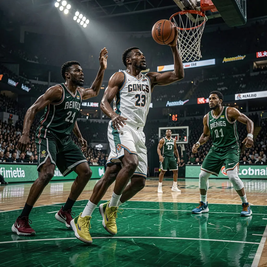 Intense basketball moment with players fighting for the ball in a packed stadium symbolizing high stakes betting action on FFVIP9 in the Philippines