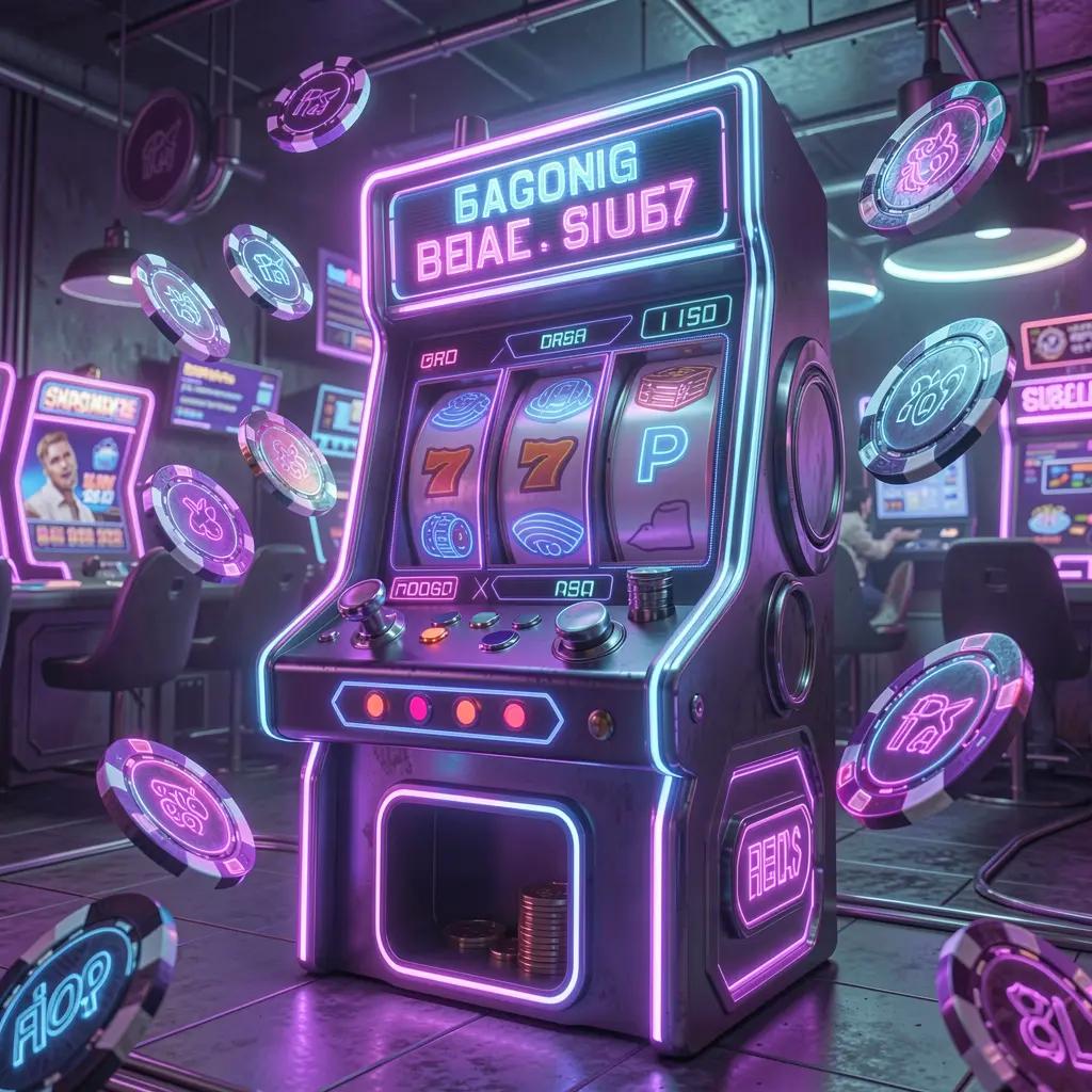 Futuristic slot machine with colorful reels and digital effects surrounded by floating coins showcasing the immersive slot experience at FFVIP9 for players in the Philippines